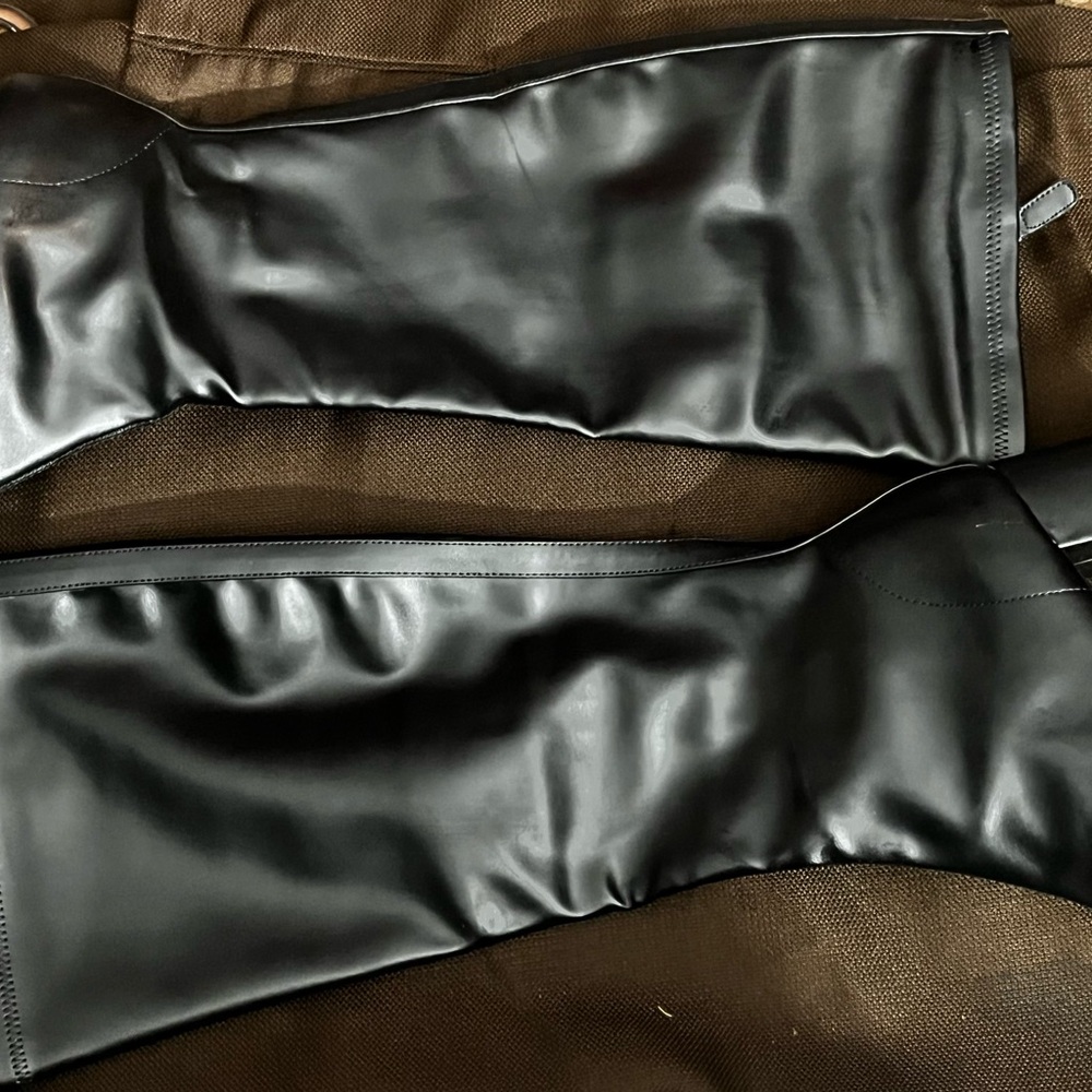 Black Faux Leather Thigh-High Boots